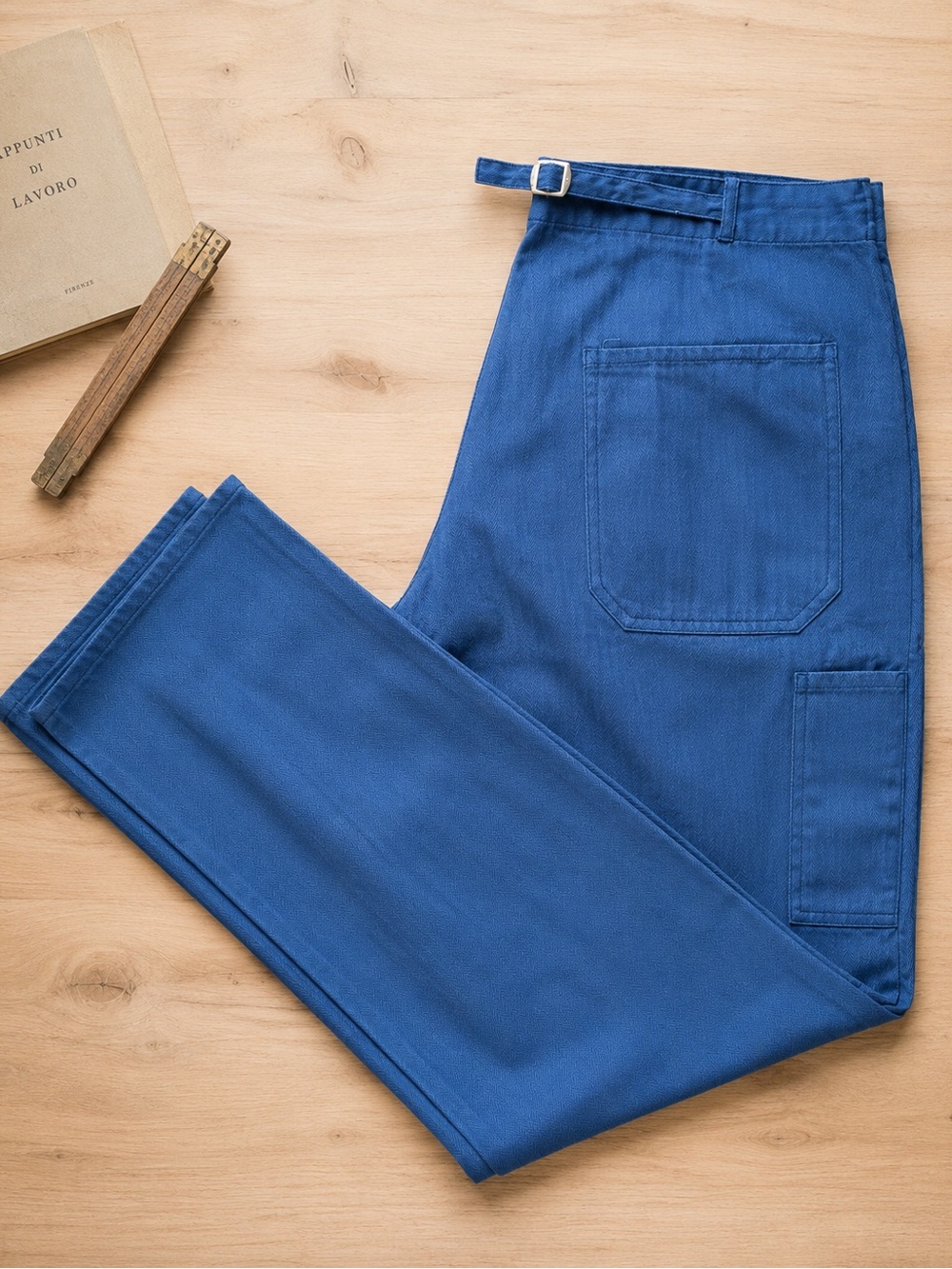 DEADSTOCK Vintage wide leg HERRINGBONE trousers, with rear buckle adjuster.